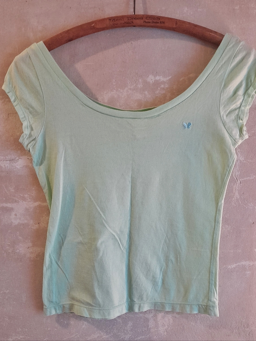 515a. light mint green vintage Aeropostale boat neck cotton y2k baby tee, S